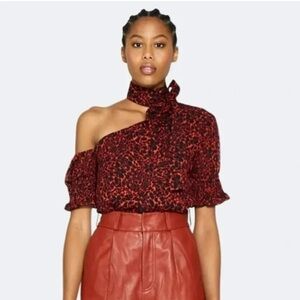 (NWT) Walter Baker Off Shoulder Leopard Print Blouse Features a Chic Tie Detail